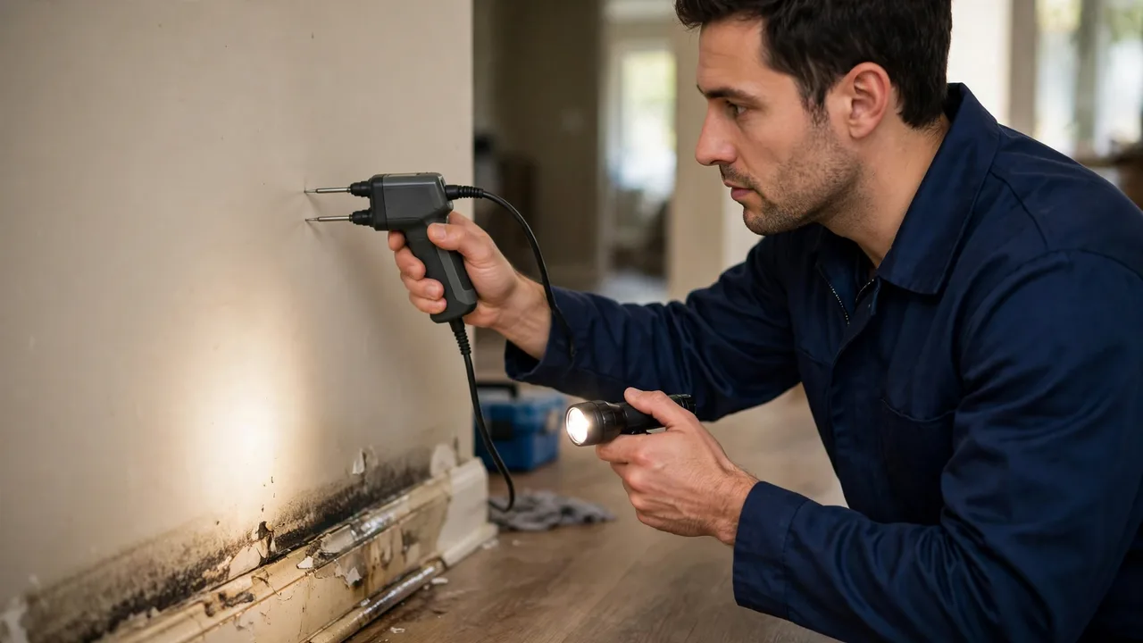 Water damage restoration in Athens, GA - technician checking moisture in a wall