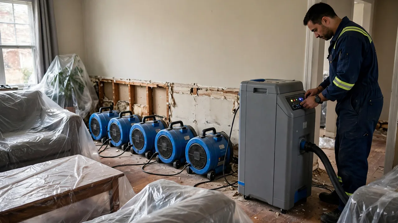 Water damage restoration in Augusta, GA - structural drying equipment set up in a home