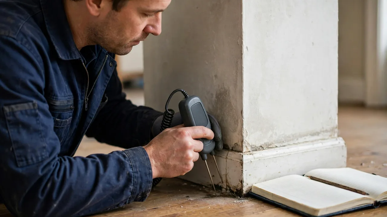 Water damage restoration in Biloxi, MS - technician checking moisture in a wall
