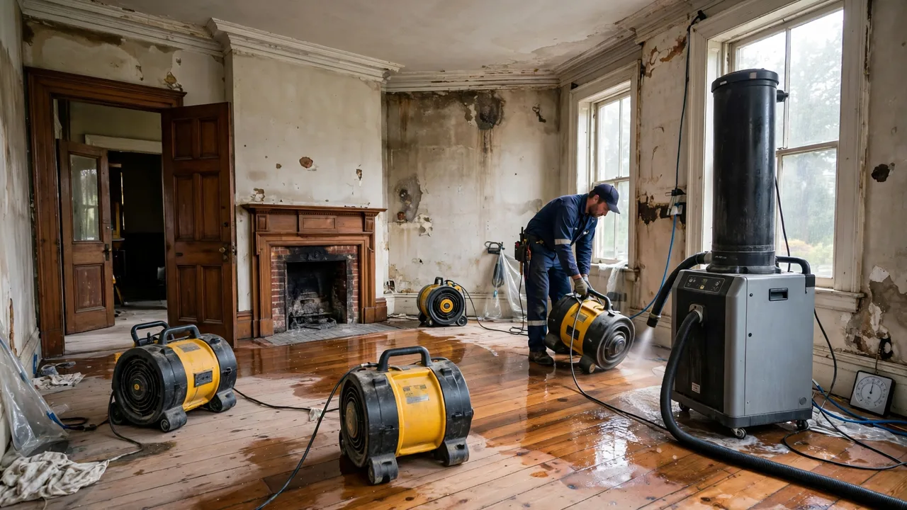 Water damage restoration in Charleston, SC - structural drying equipment set up in a home