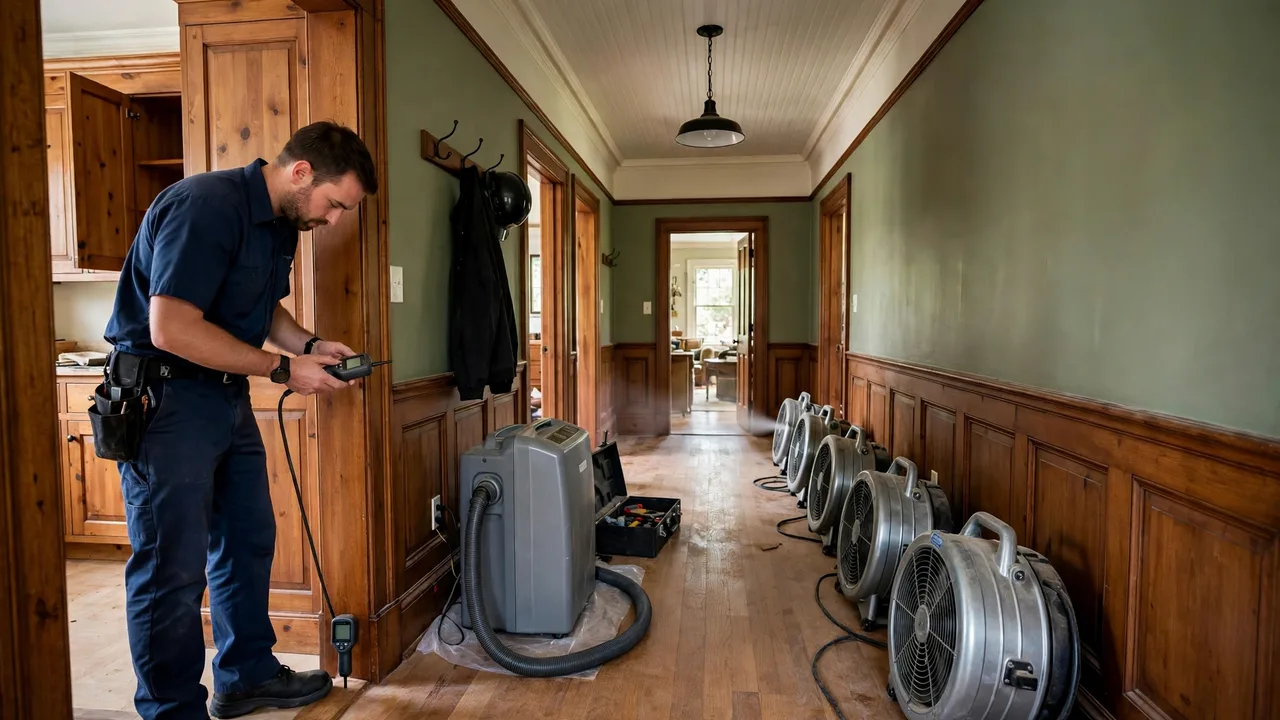 Water damage restoration in Columbia, SC - structural drying equipment set up in a home