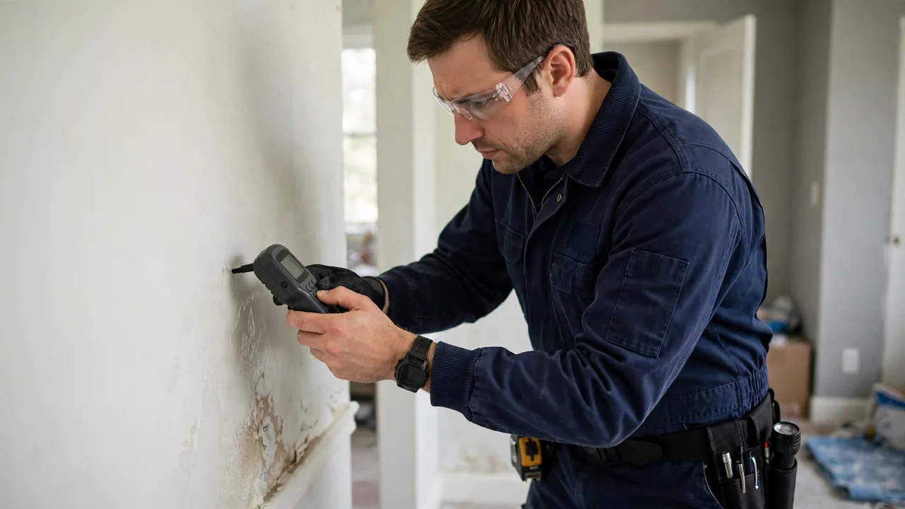 Water damage restoration in Columbus, GA - technician checking moisture in a wall