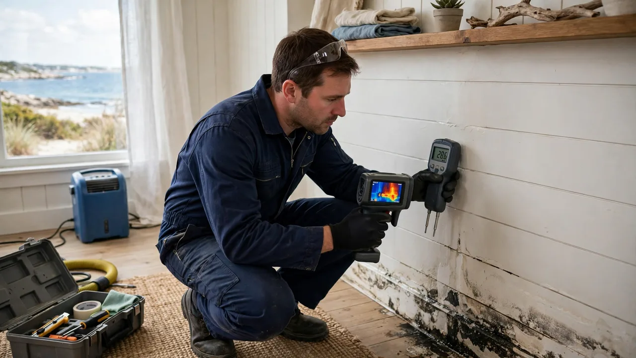 Water damage restoration in Corpus Christi, TX - technician checking moisture in a wall