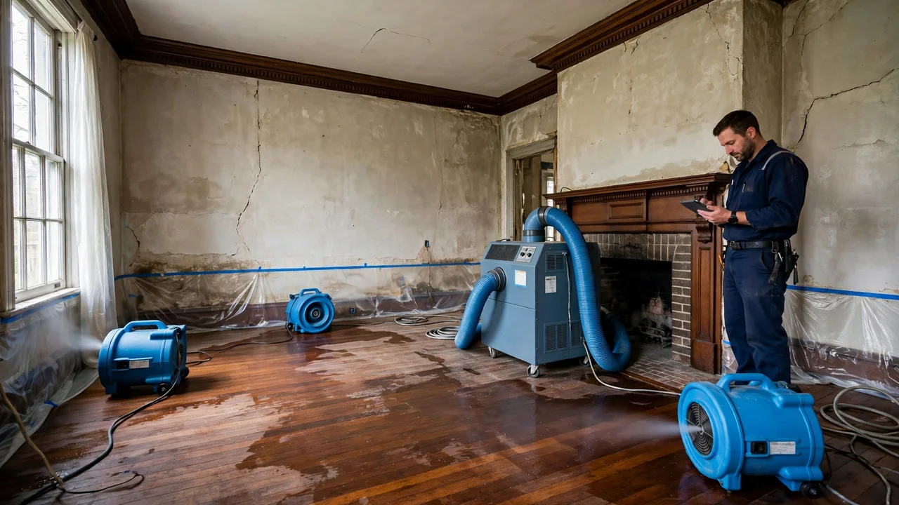 Water damage restoration in Dayton, OH - structural drying equipment set up in a home