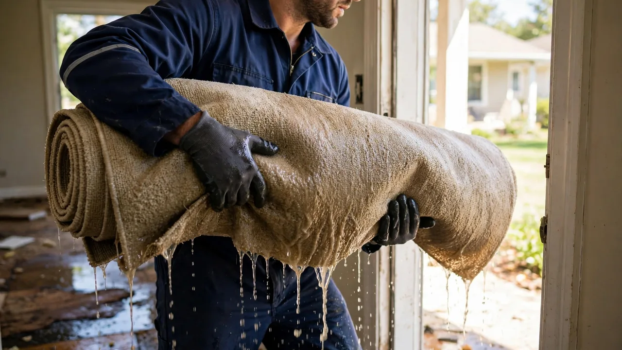 Water damage restoration in Denham Springs, LA - moisture meter inspection of a water-damaged wall
