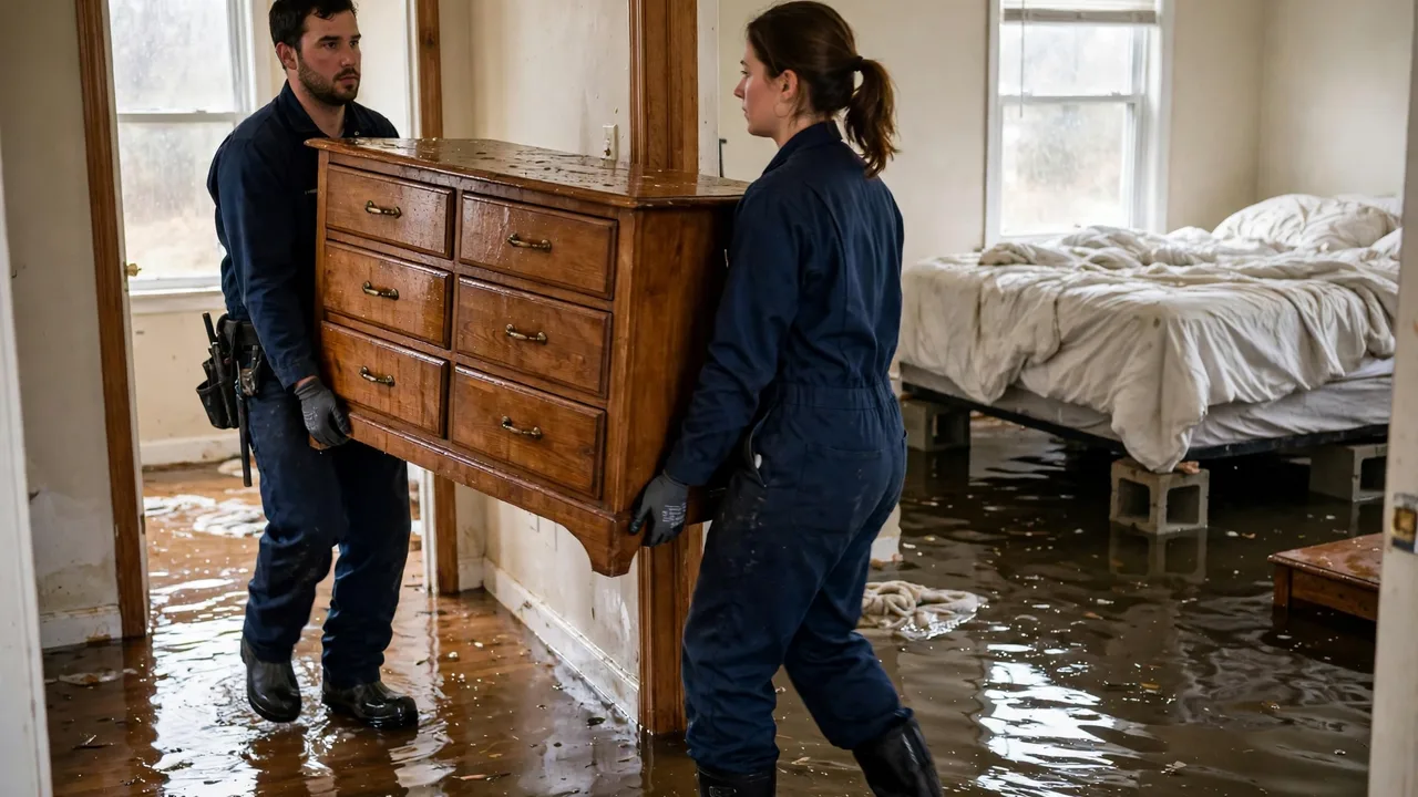 Water damage restoration in Dublin, OH - structural drying equipment set up in a home