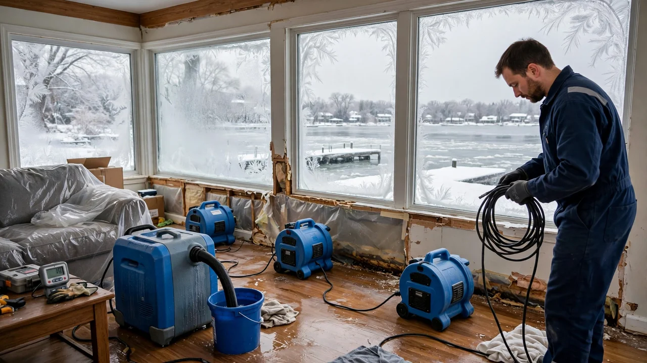 Water damage restoration in Erie, PA - structural drying equipment set up in a home