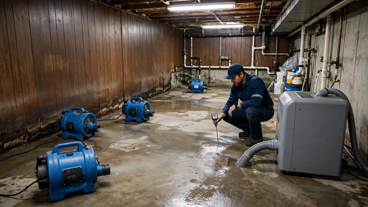 Water damage restoration in Florissant, MO - structural drying equipment set up in a home