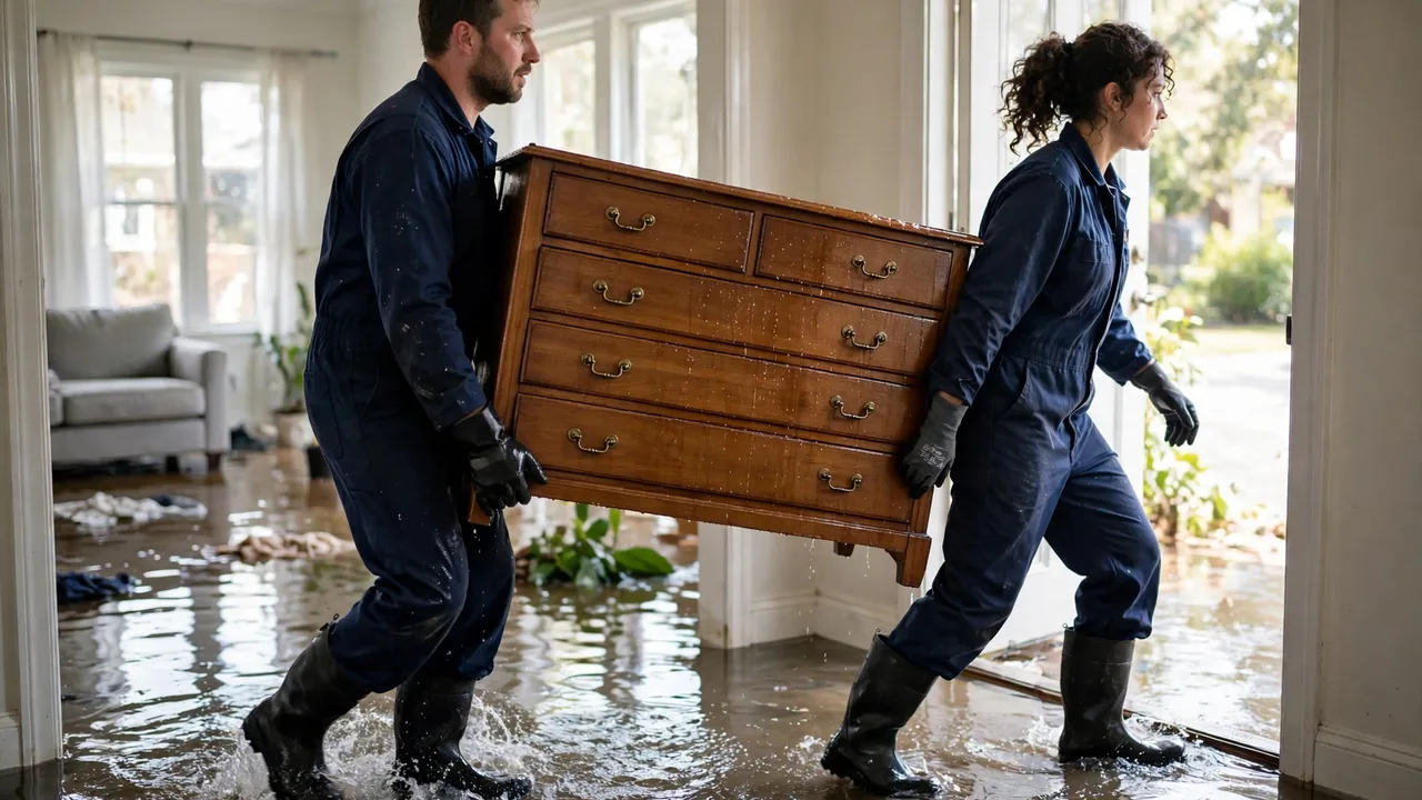 Water damage restoration in Franklin, TN - structural drying equipment set up in a home