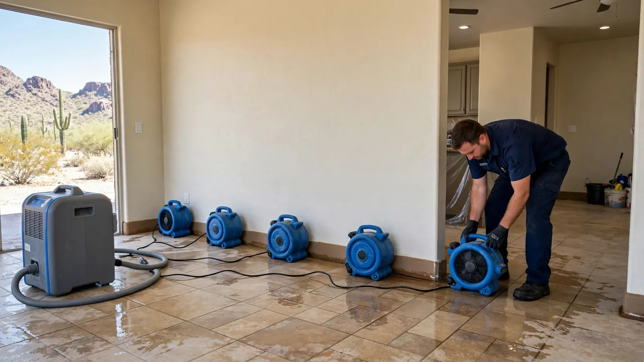 Water damage restoration in Glendale, AZ - structural drying equipment set up in a home