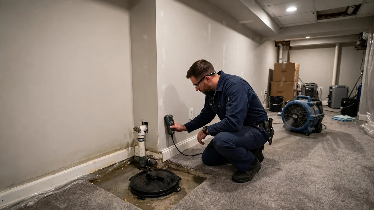 Water damage restoration in Greenwood, IN - technician checking moisture in a wall