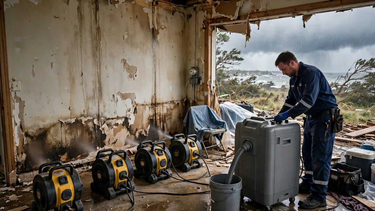 Water damage restoration in Gulfport, MS - structural drying equipment set up in a home