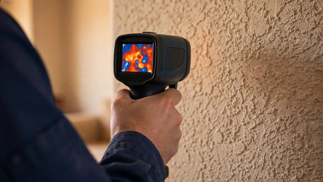 Water damage restoration in Henderson, NV - moisture meter inspection of a water-damaged wall