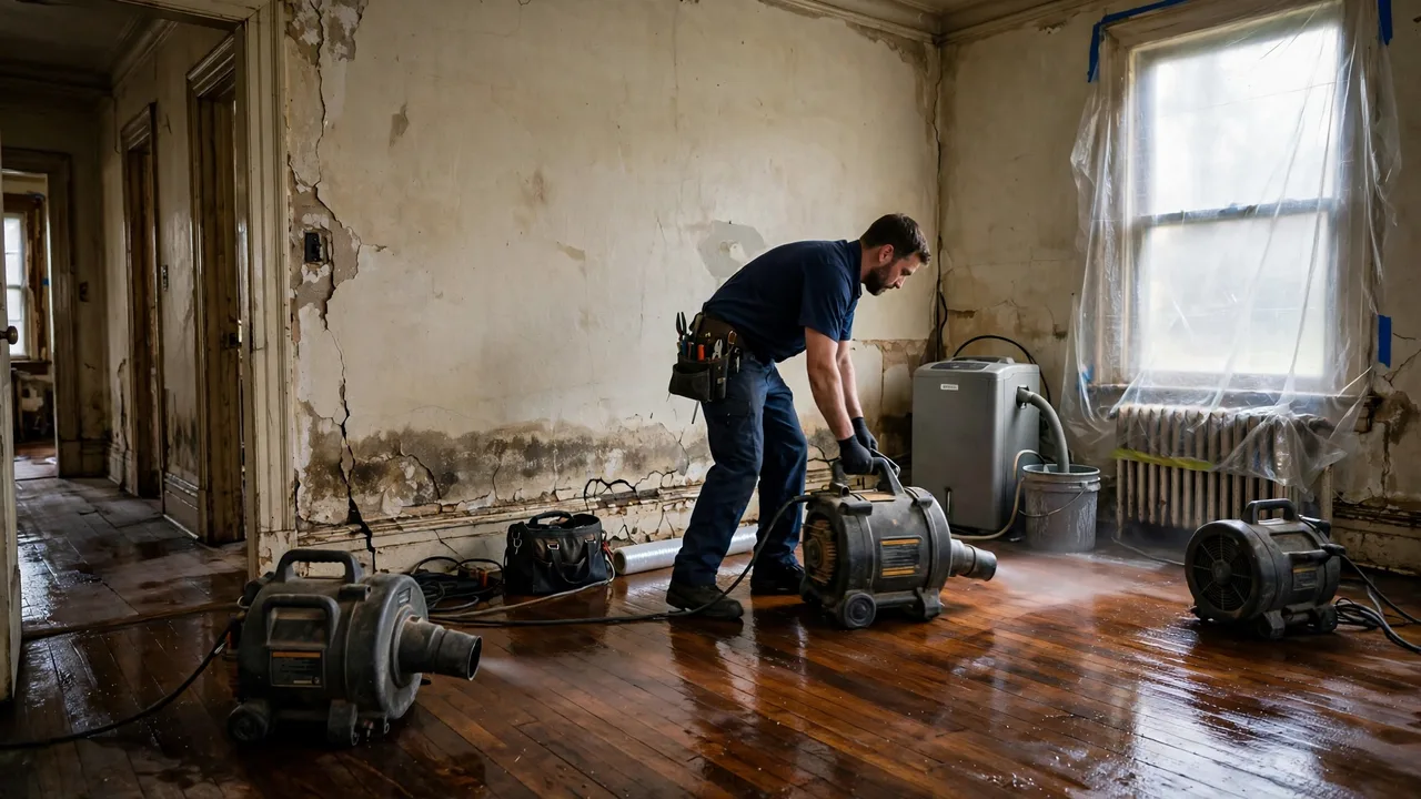 Water damage restoration in Jackson, MS - structural drying equipment set up in a home