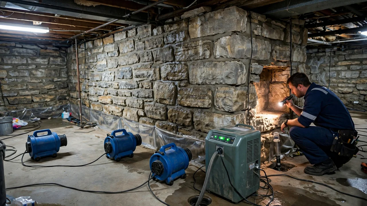 Water damage restoration in Joliet, IL - structural drying equipment set up in a home