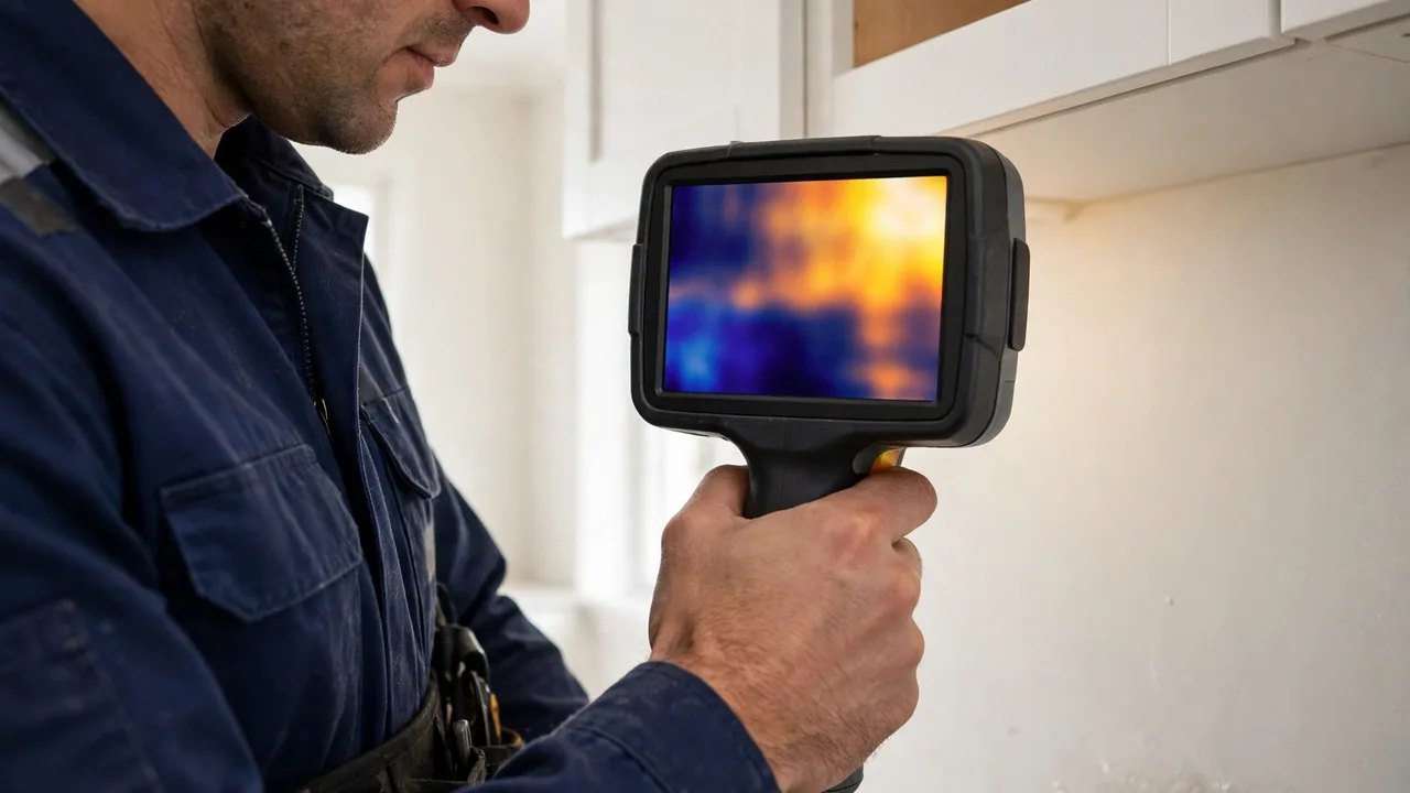 Water damage restoration in Katy, TX - moisture meter inspection of a water-damaged wall