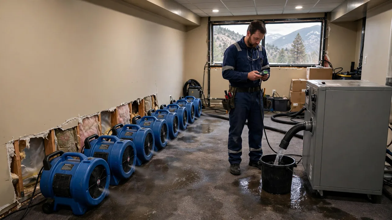 Water damage restoration in Lakewood, CO - structural drying equipment set up in a home