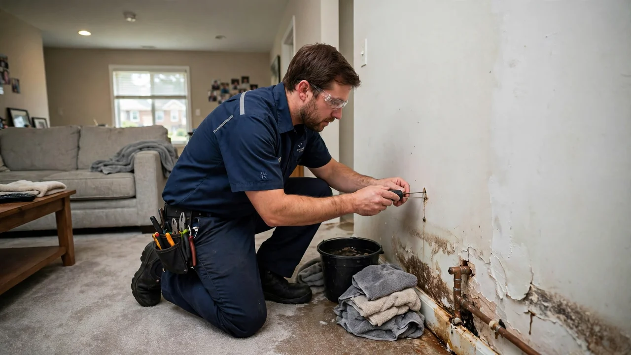 Water damage restoration in Lakewood, NJ - technician checking moisture in a wall