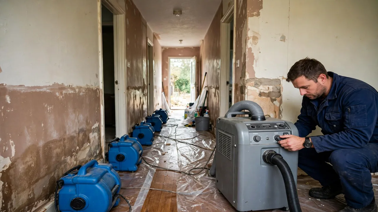 Water damage restoration in Little Rock, AR - structural drying equipment set up in a home