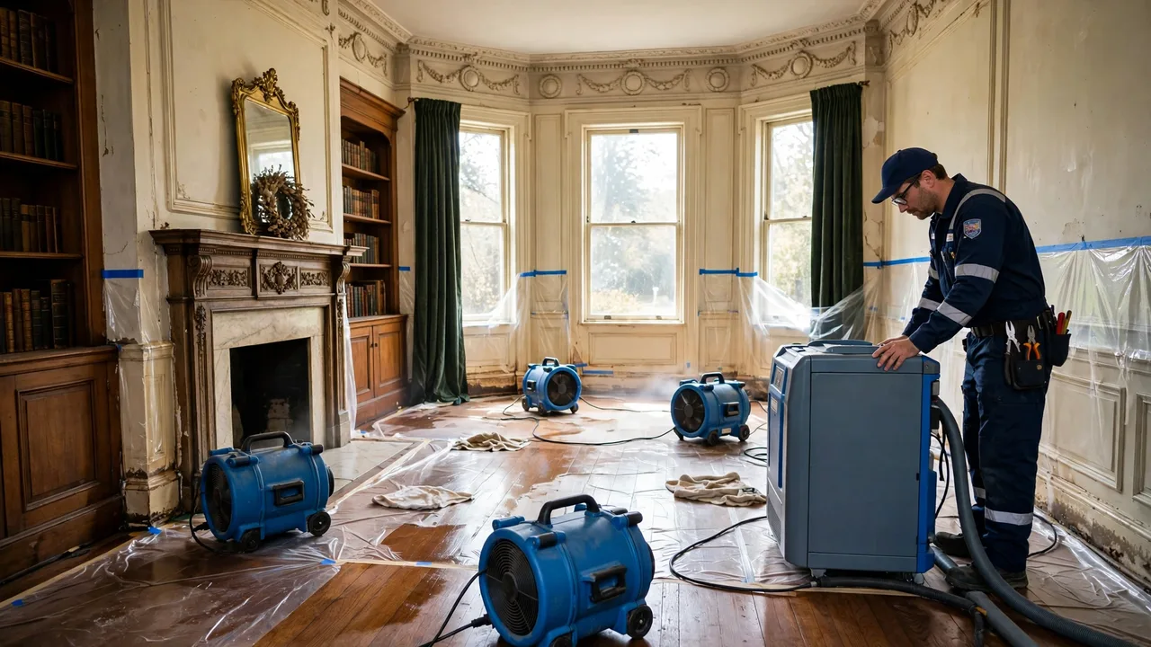 Water damage restoration in Macon, GA - structural drying equipment set up in a home