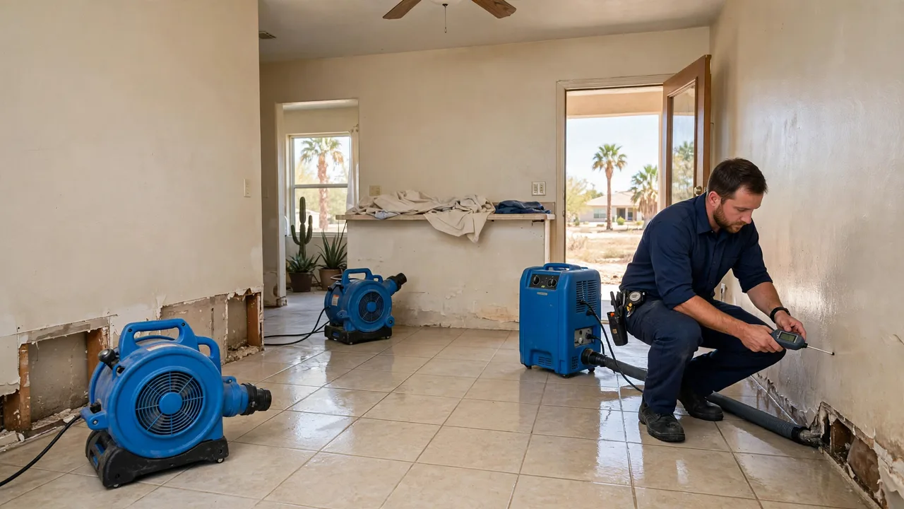 Water damage restoration in McAllen, TX - structural drying equipment set up in a home
