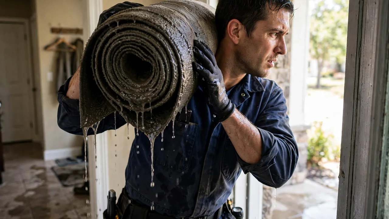 Water damage restoration in McKinney, TX - emergency water extraction in progress