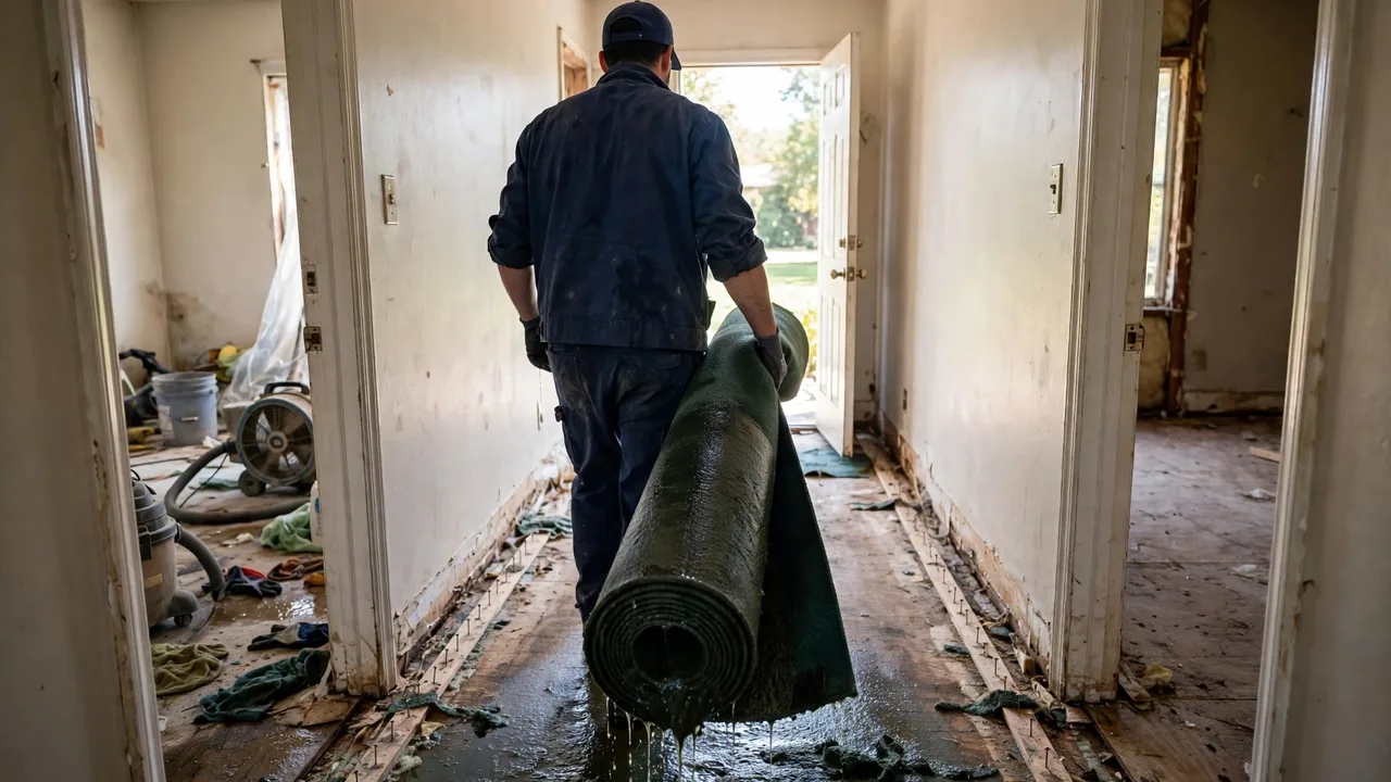 Water damage restoration in Mentor, OH - emergency water extraction in progress