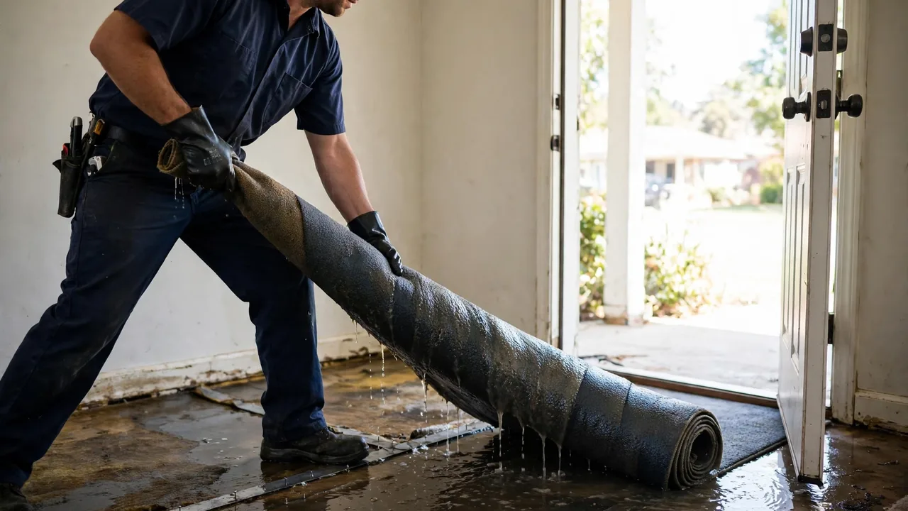Water damage restoration in Mesquite, NV - emergency water extraction in progress