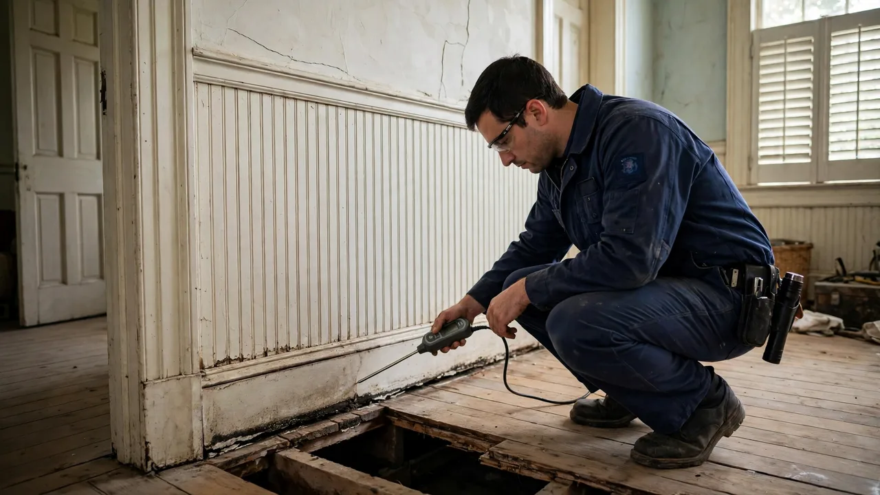Water damage restoration in Mobile, AL - technician checking moisture in a wall