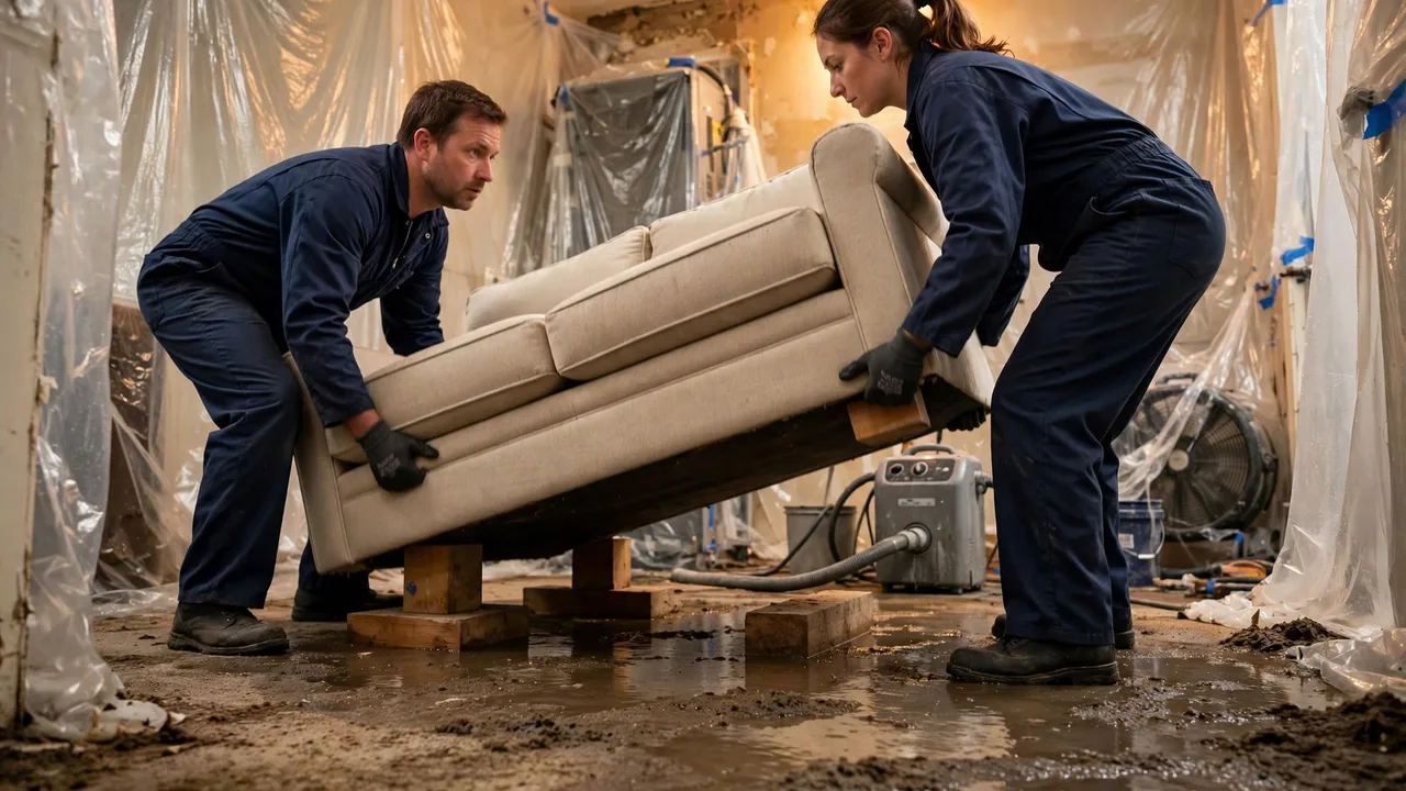 Water damage restoration in Murfreesboro, TN - moisture meter inspection of a water-damaged wall