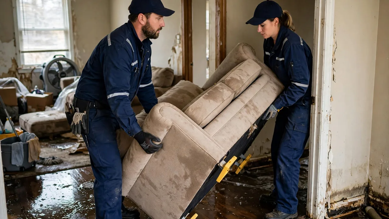 Water damage restoration in Naperville, IL - moisture meter inspection of a water-damaged wall