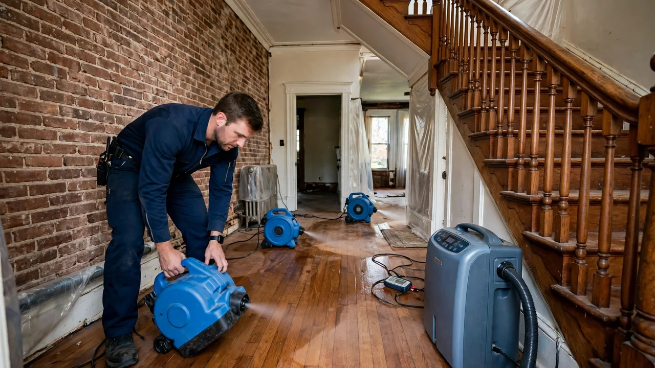 Water damage restoration in Noblesville, IN - structural drying equipment set up in a home
