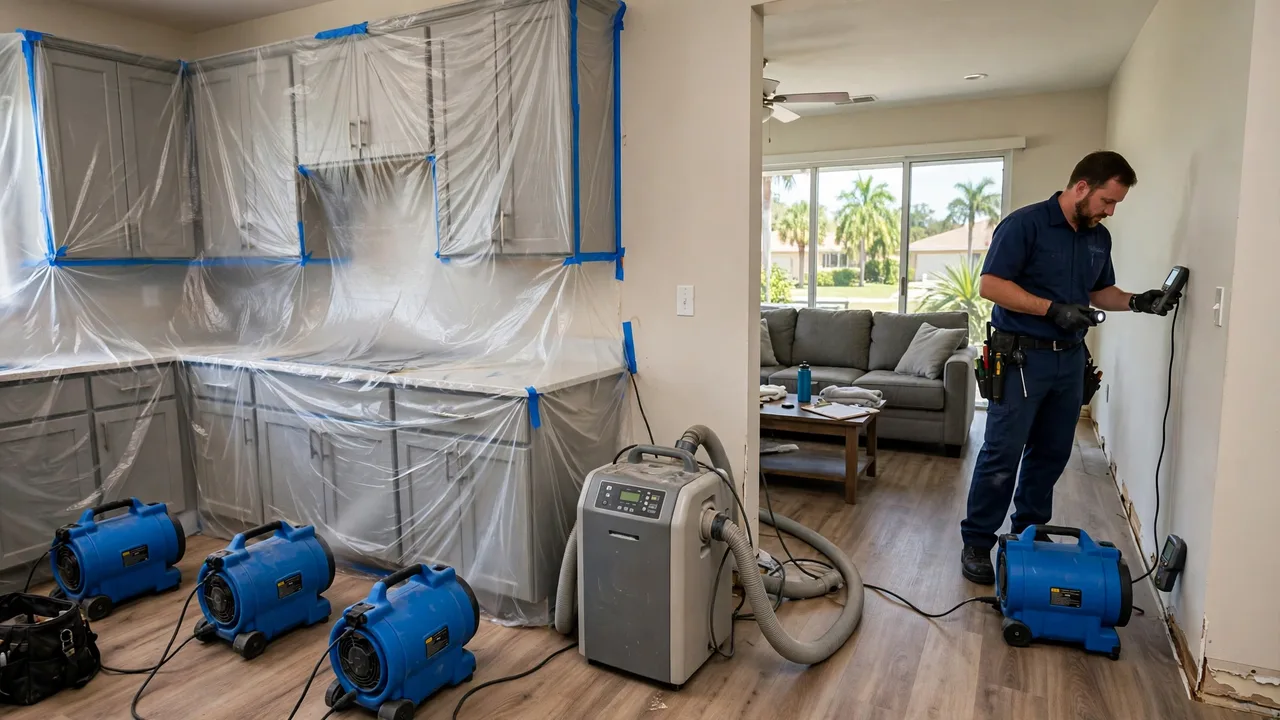 Water damage restoration in Ocala, FL - structural drying equipment set up in a home