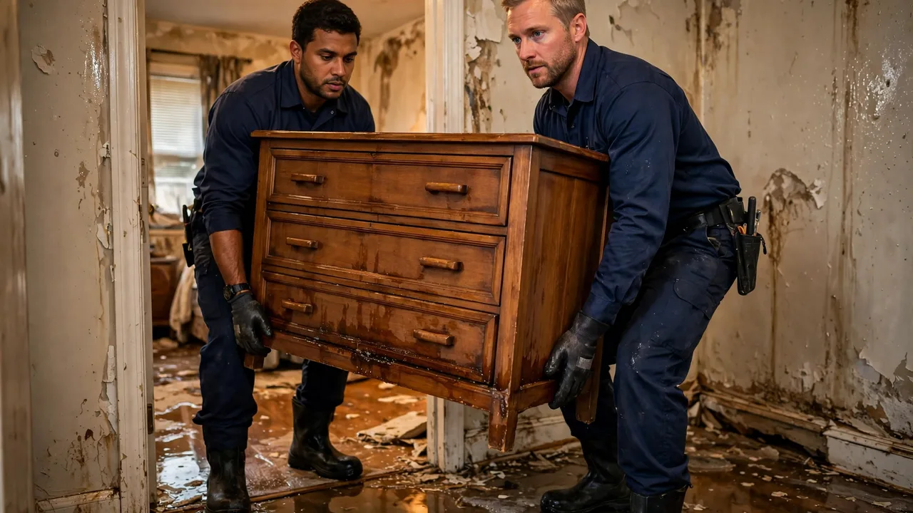 Water damage restoration in Pearland, TX - moisture meter inspection of a water-damaged wall