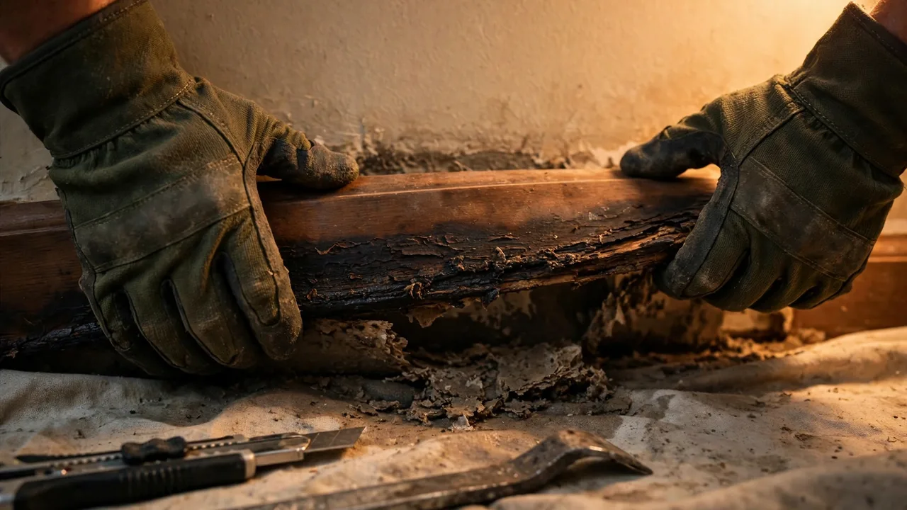 Water damage restoration in Reno, NV - moisture meter inspection of a water-damaged wall