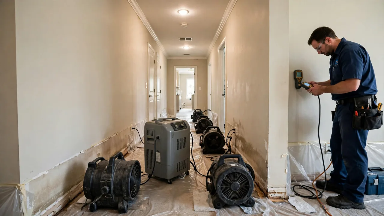Water damage restoration in Rock Hill, SC - structural drying equipment set up in a home