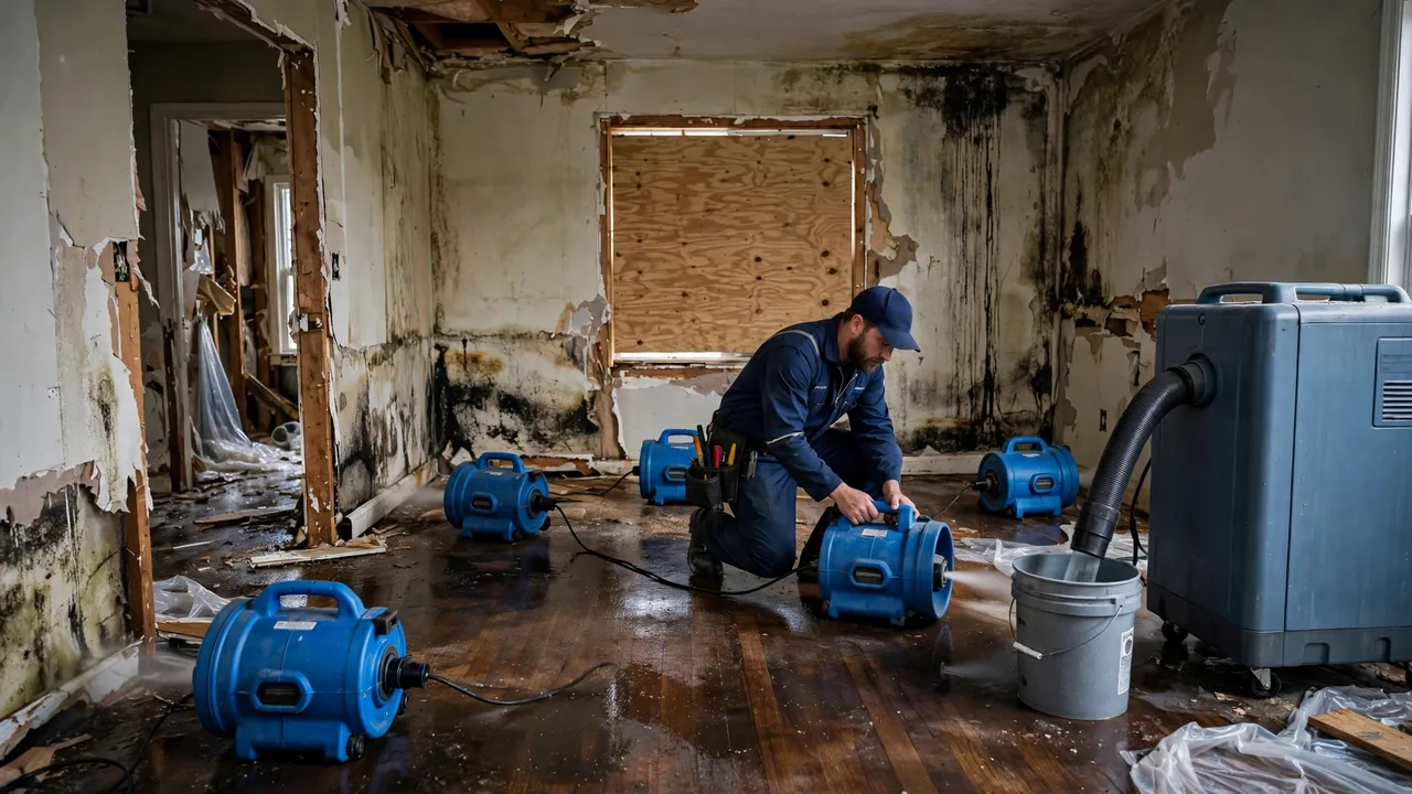 Water damage restoration in Rogers, AR - structural drying equipment set up in a home
