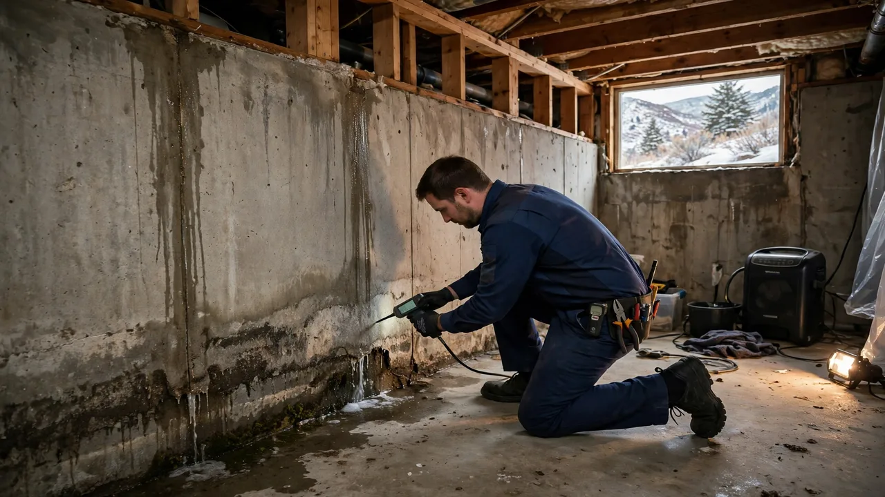 Water damage restoration in Sandy, UT - technician checking moisture in a wall