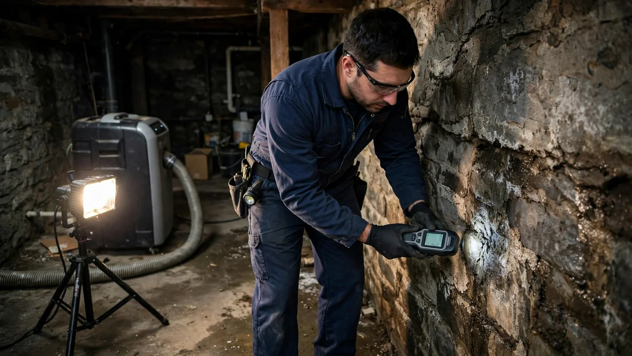 Water damage restoration in Scranton, PA - technician checking moisture in a wall