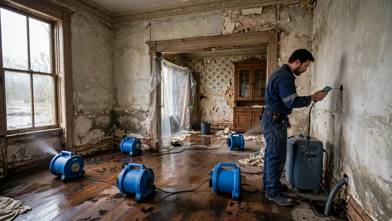 Water damage restoration in St. Charles, MO - structural drying equipment set up in a home