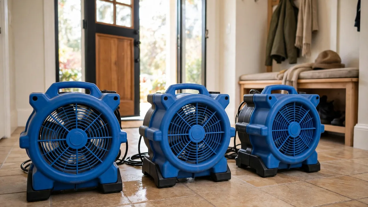 Water damage restoration in St. Petersburg, FL - structural drying equipment set up in a home