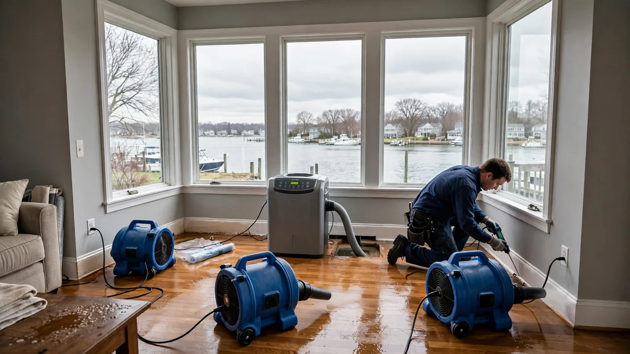 Water damage restoration in Toledo, OH - structural drying equipment set up in a home