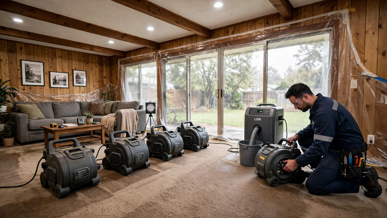Water damage restoration in Tuscaloosa, AL - structural drying equipment set up in a home
