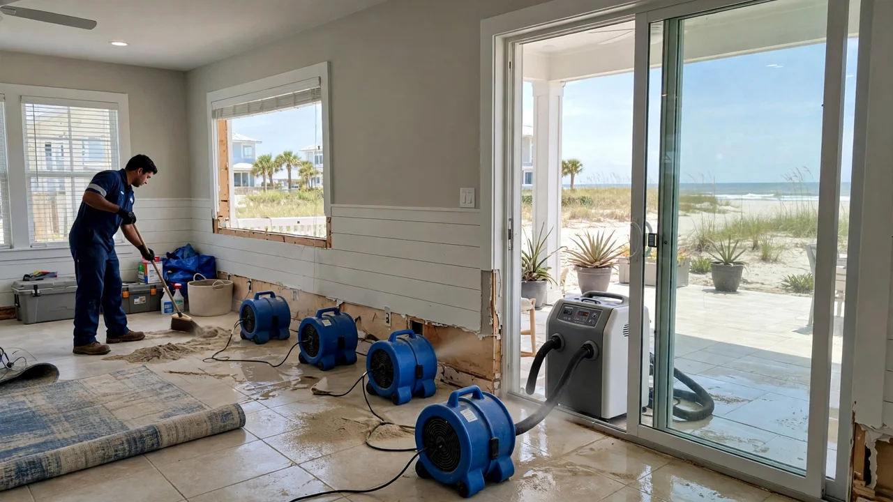 Water damage restoration in Virginia Beach, VA - structural drying equipment set up in a home