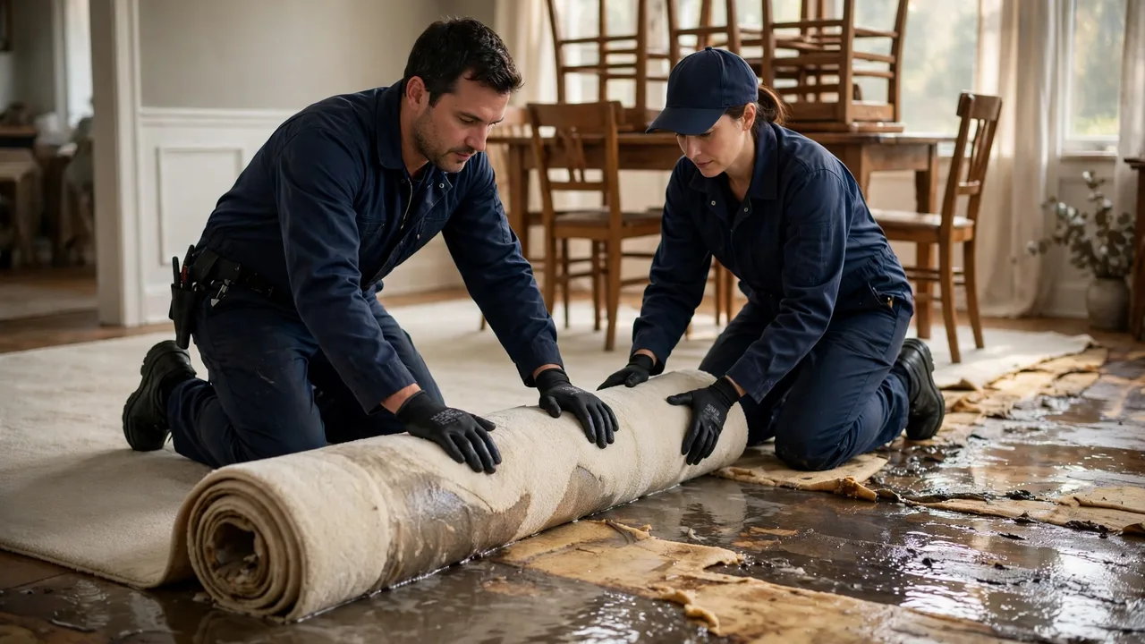 Water damage restoration in Woodstock, GA - structural drying equipment set up in a home